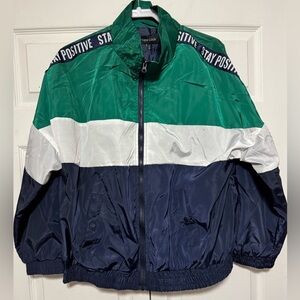 New Look Green, White, and Navy Stay Positive Vibes Windbreaker Size 2X